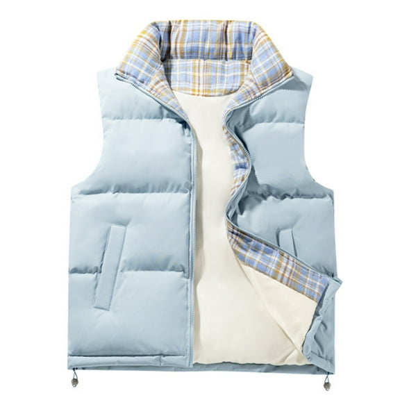 Puffer Vest Women Sleeveless Zip Up Outerwear Stand Collar Quilted Vest Winter Jackets (Light Blue XL)