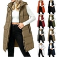thumbnail image 1 of Puffer Vest Women Winter Plus Size Hooded Mid Length Solid Color Sleeveless Jackets Full Zipper Padded Gilets Jackets with Pockets Women Clothing, 1 of 8