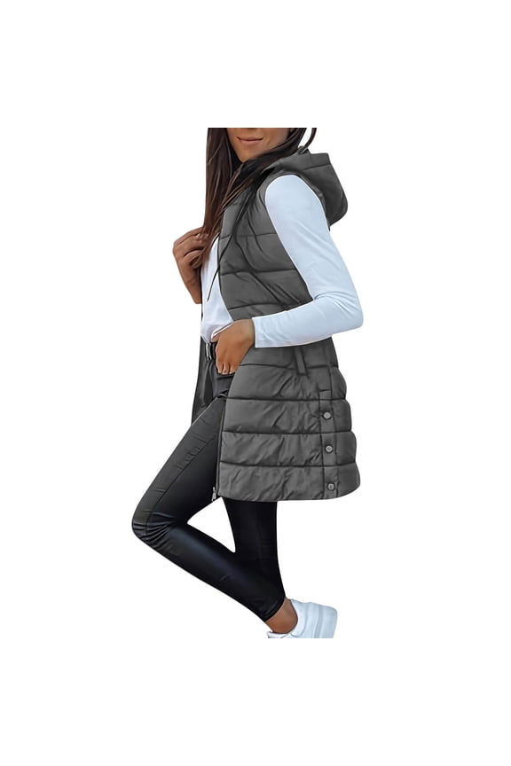 Puffer Vest Women Winter Warm Long Quilted Sleeveless Jackets with Pockets Fall Fashion Zip Up Puffy Coat Outerwear Dark Gray XL