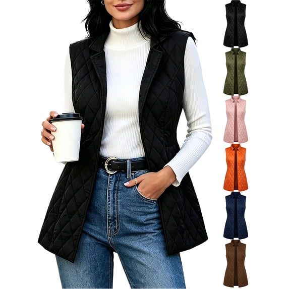 Puffer Vest Women Women's Casual Winter Long Puffer Stand Collar Sleeveless Puffy Jackets Coat With Pockets