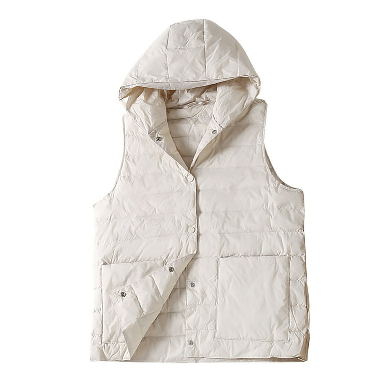 Puffer Vest Women s Canvas Hooded Lightweight Down Vest with Pockets on Clearance
