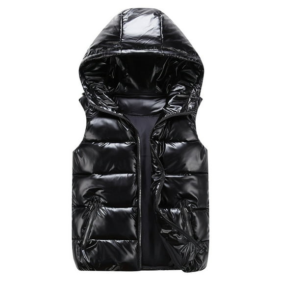 Puffer Vest Womens Hooded Bright Color Winter Zip Up Lightweight Sleeveless Puffy Down Cotton Jacket Waistcoat (XX-Large, Black)