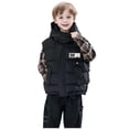 thumbnail image 1 of Puffer Vest for Kids Foldable Hooded Zip Up Logo Print Padded Girls Coat Boys Sleeveless Shirt with Pockets(3 Years 110,Black), 1 of 5