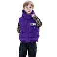 thumbnail image 1 of Puffer Vest for Kids Foldable Hooded Zip Up Logo Print Padded Girls Coat Boys Sleeveless Shirt with Pockets(7 Years 150,Purple), 1 of 5