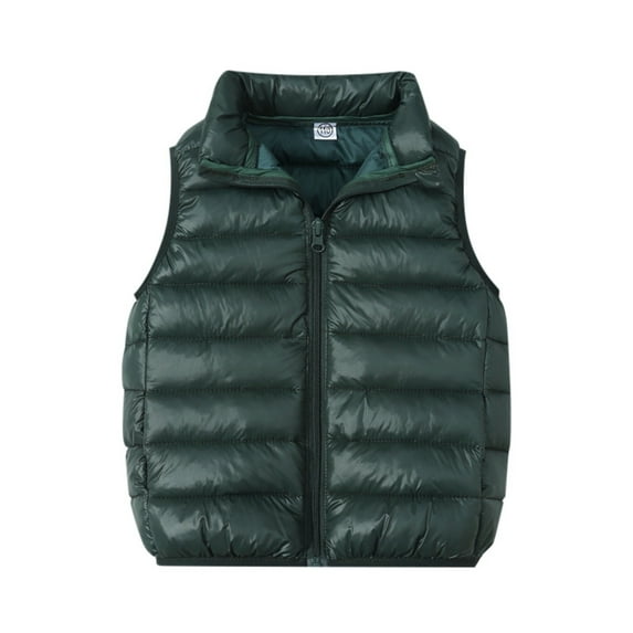 Puffer Vest for Kids Stand Up Collar Zip Up Soild Color Print Unisex Boys and Girls Sleeveless Shirts with Pockets(6 Years 140,Green)