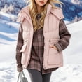 thumbnail image 1 of Puffer Vest for Teen Girl Detachable Hood Sleeveless Padded Gilet Zip Snap Cargo Flap Pockets Adjustable Waist Warm Winter Outerwear Waistcoat, 1 of 7