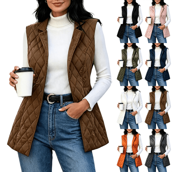 Puffer Vest for Women Casual Sleeveless Slapel Collar Cardigan Jacket with Pockets Lightweight Quilted Vest Jacket,Sizes S-3XL