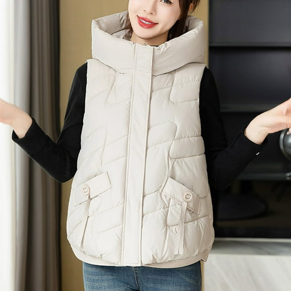 Puffer Vest for Women Cropped Hooded Sleeveless Zip Up Quilted Jacket Slim Fit Winter Warm Casual Outdoor Gilet With Pockets