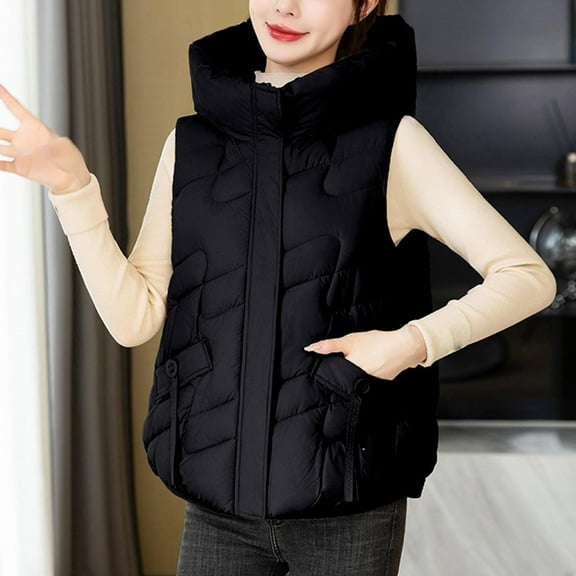 Puffer Vest for Women Cropped Hooded Sleeveless Zip Up Quilted Jacket Slim Fit Winter Warm Casual Outdoor Gilet With Pockets