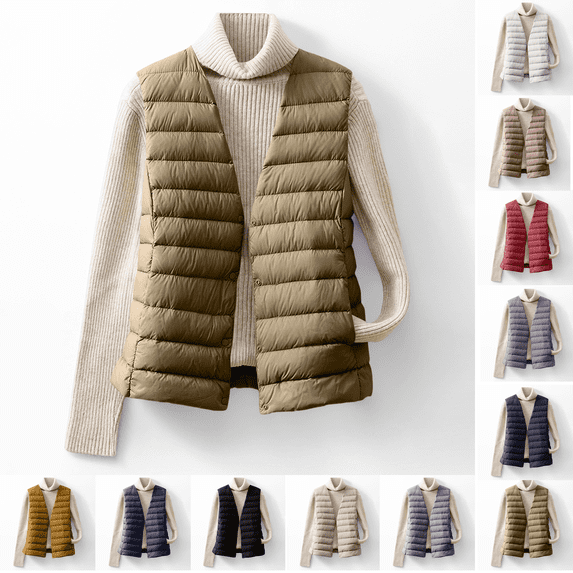 Puffer Vest for Women Cropped Lightweight Sleeveless Buttons Quilted Padded Coat Winter Warm Insulated Jacket with Pockets