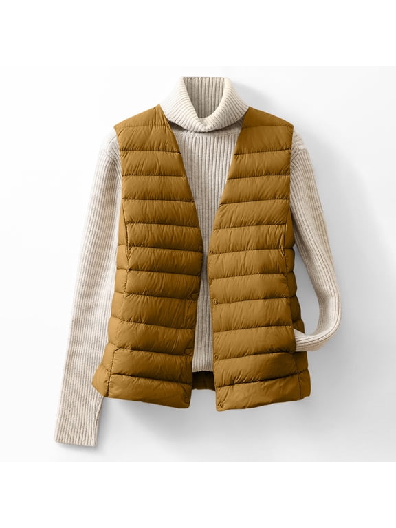 Puffer Vest for Women Cropped Lightweight Sleeveless Buttons Quilted Padded Coat Winter Warm Insulated Jacket with Pockets