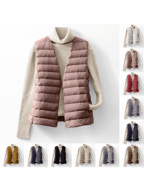 Puffer Vest for Women Cropped Lightweight Sleeveless Buttons Quilted Padded Coat Winter Warm Insulated Jacket with Pockets