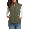 thumbnail image 1 of Puffer Vest for Women Lightweight Sleeveless Quilted Fall Winter Jackets Full Zip Up Stand Collar Coat With Pockets (M, Army Green), 1 of 7