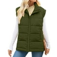 thumbnail image 1 of Puffer Vest for Women Sleeveless Stand Collar Solid Zip Up Padded Outerwear Jacket with Pockets Green 2XL, 1 of 8