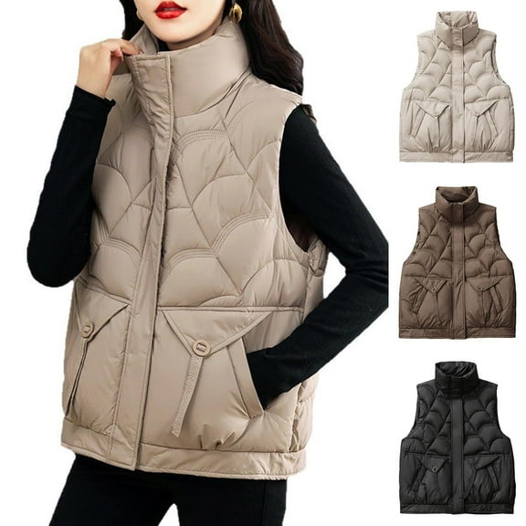 Puffer Vest for Women Stand-up Collar Sleeveless Gilet Womens Fall Winter Warm Coat Solid Color Jackets Outerwear with Pockets