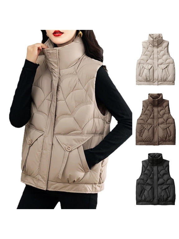 Puffer Vest for Women Stand-up Collar Sleeveless Gilet Womens Fall Winter Warm Coat Solid Color Jackets Outerwear with Pockets