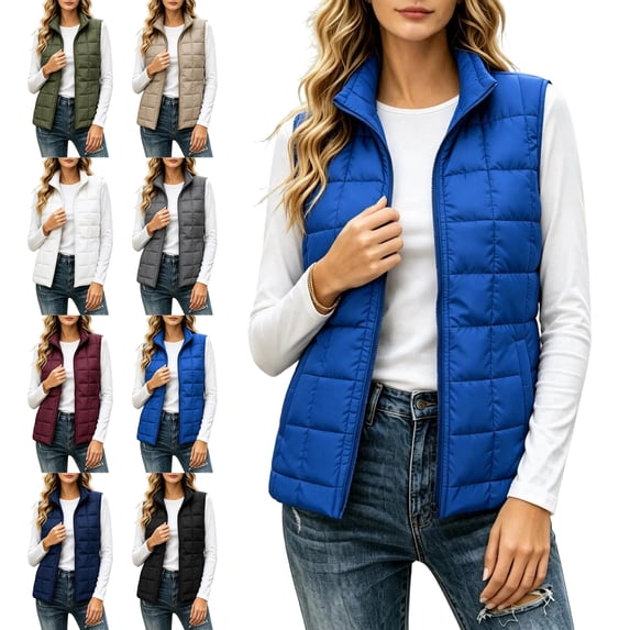Puffer Vest for Womens Lightweight Sleeveless Quilted Jackets Stand Collar Zip‑Up Fall Spring Winter Zip Up Coat Outerwear with Pockets