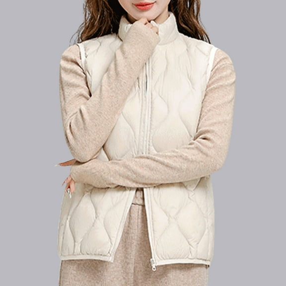 Puffer Vests Women Lightweight Quilted Stand Collar Sleeveless Jackets Fall Winter Zip up Gilet Coat Beige XL , Ladies Zip up Hoodies
