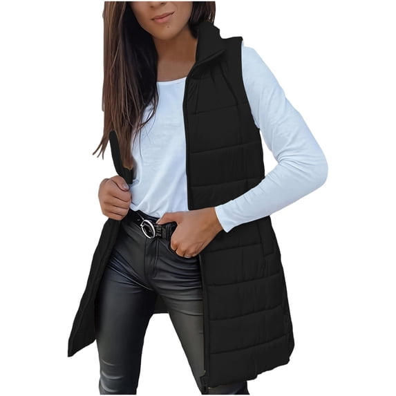 Puffer Vests for Women Long Hooded Lightweight Jacket Warm Sleeveless Fall Winter down Coat Outerwear New Trendy Fall Fashion Women Vests Black M