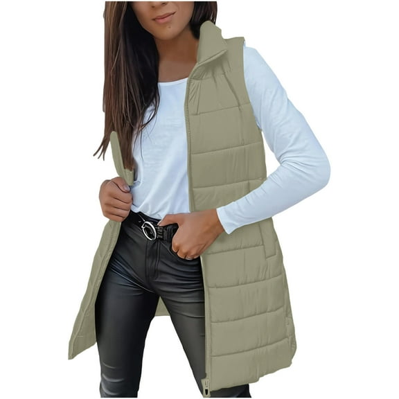 Puffer Vests for Women Long Hooded Lightweight Jacket Warm Sleeveless Fall Winter down Coat Outerwear New Vests for Women Trendy Gray M