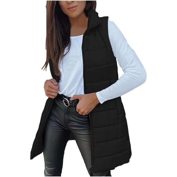 Puffer Vests for Women Long Hooded Lightweight Jacket Warm Sleeveless Fall Winter down Coat Outerwear New Womens Jackets Casual Fall Black XL