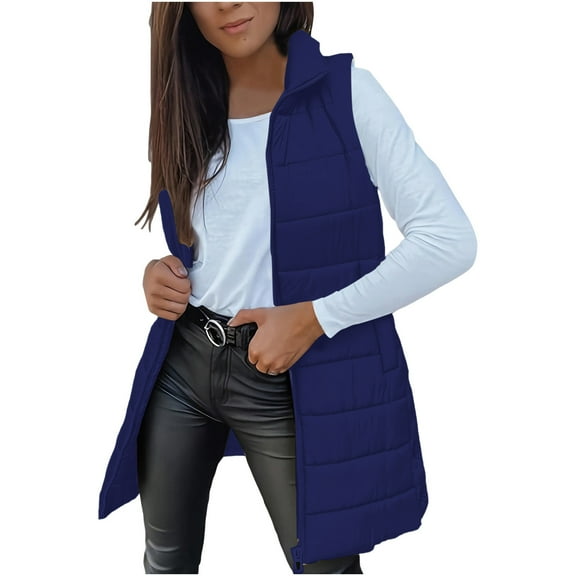 Puffer Vests for Women Long Hooded Lightweight Jacket Warm Sleeveless Fall Winter down Coat Outerwear New Womens Vests Tops Navy M