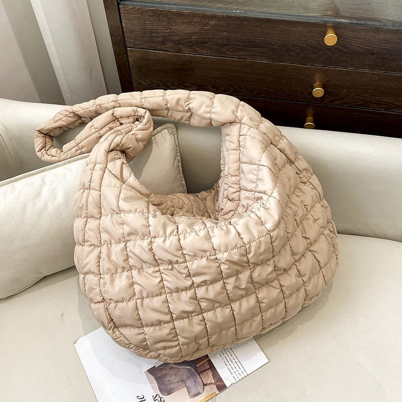 PACKISM Women's Puffer Crossbody Bag - Large Quilted Bubble Tote Purse, Lightweight Carryall, Khaki Brown