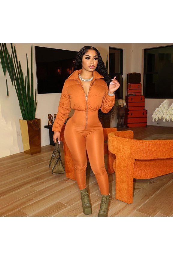 Puffer jacket Jumpsuit (L, Orange)