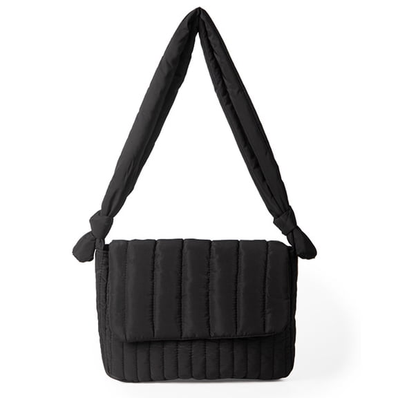 Puffer shoulder bag Nylon padded woven handbag designer crossbody dupes women purse - Black