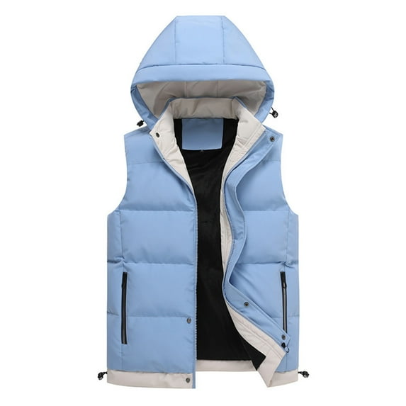 Puffer vest Male Autumn And Winter Hooded Vest Jacket Color Block Multi Pocket Warm Coat Tops