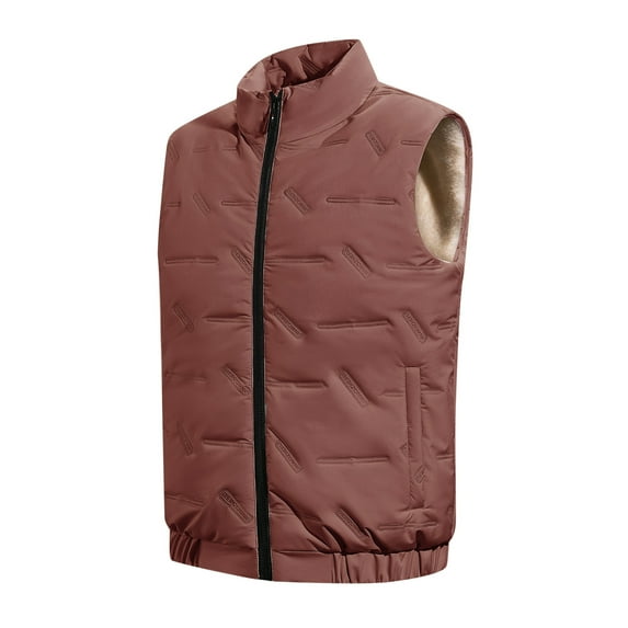 Puffer vest Male Casual Slim Plush Solid Coat Vest Stand Collar Sleeveless Zipper Fly Pocket Coat Vest