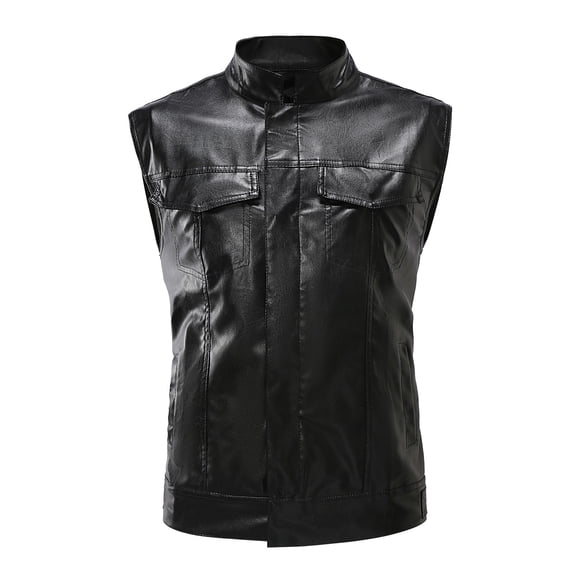 Puffer vest Male Trendy Fashionable Cool And Handsome Zipper Button Motorcycle Casual Leather Vest Sleeveless