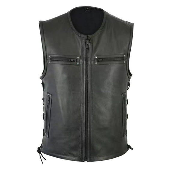 Puffer vest Men Solid Color Vest Motorcycle Fleet Punk Leather Vest Coat Vest