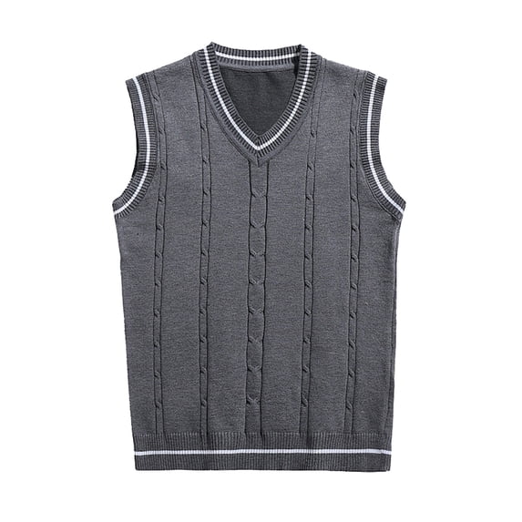 Puffer vest Men's Sleeveless Sweater Vest Striped Trim V Neck Pullover Vest