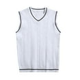 thumbnail image 1 of Puffer vest Men's Sleeveless Sweater Vest Striped Trim V Neck Pullover Vest, 1 of 2