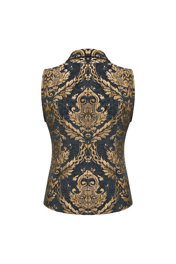 Puffer vest Mens Fashion Casual Retro Lapel Print Jacquard Button Vest Sleeveless Top