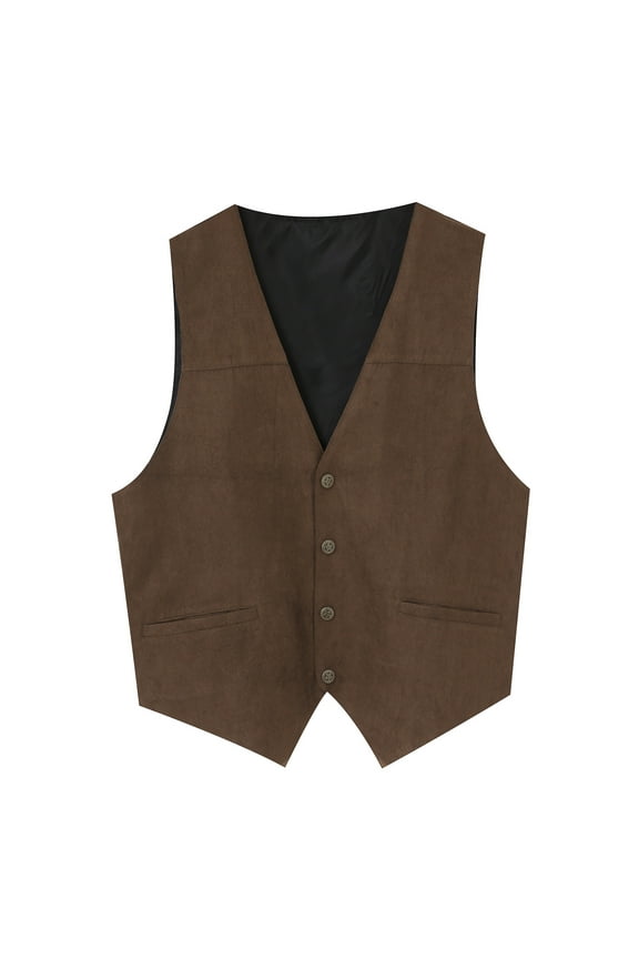 Puffer vest Mens Gentlemens Ball Plays Suede Retro V Neck Solid Color Pocket Button Leather Vest Jacket Vest