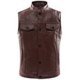 thumbnail image 1 of Puffer vest Mens Leather Solid Color Pocket Button Stand Up Collar Lunch Break Leather Leather Vest Vest Coat Jacket, 1 of 5