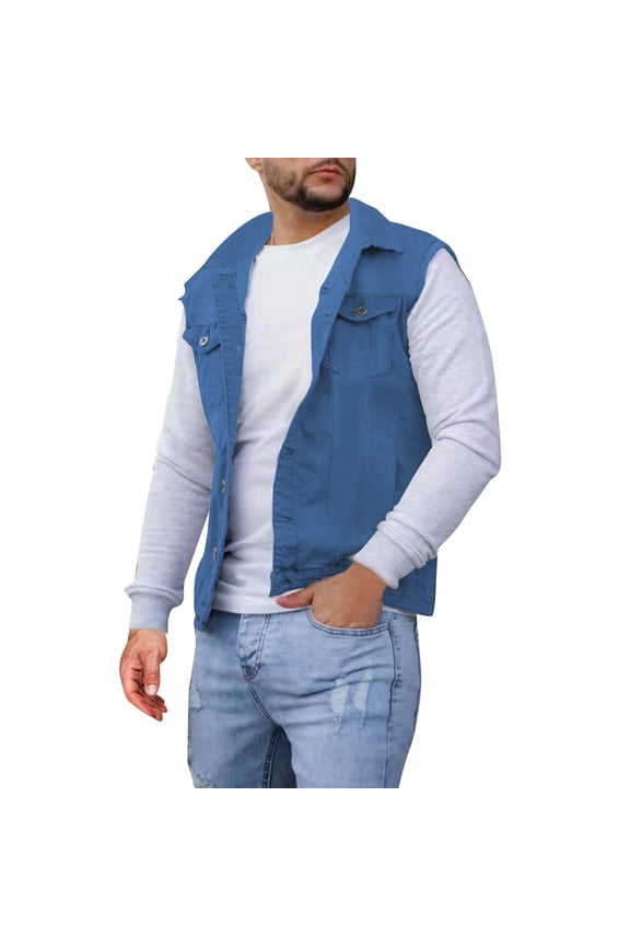 Puffer vest Mens Spring And Autumn Fashion Leisure High Street Edge Solid Color Buckle Lapel Slim Denim Jcket Vest Vest