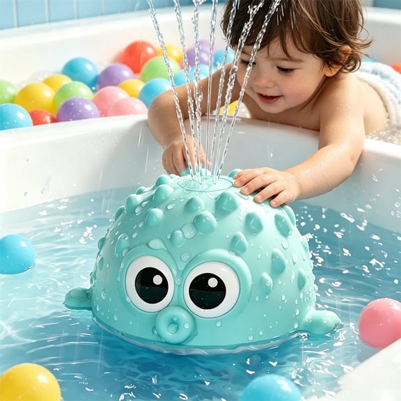 Pufferfish Bath Toy With Automatic Water Spray, Light Up Musical Water Play Toy, Induction Activated Floating Bath Toy, Interactive Bathroom Water Fountain, Toddler Tub Entertainment Gift