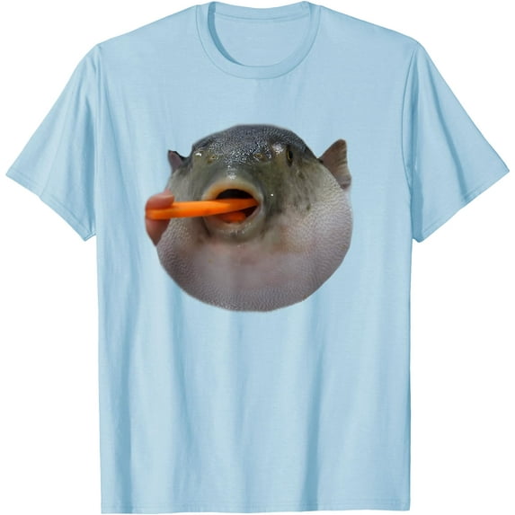 Pufferfish Eating a Carrot Meme Funny Blowfish Dank Memes Unisex T-Shirt for Men Women Kids,Light Blue Color,Size YM