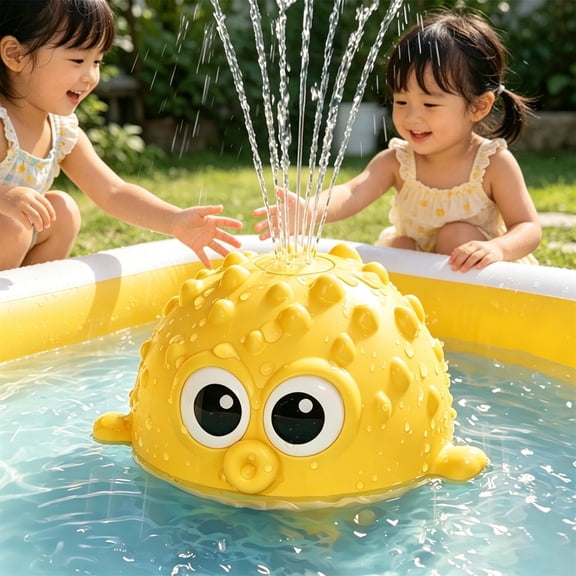 Pufferfish Induction Spray Ball Bath Toy with LED Lights & Music, Automatic Water Squirting Toy for Kids Toddlers Summer Pool Fun