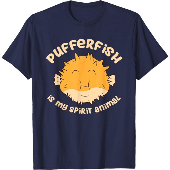 Pufferfish Is My Spirit Animal Funny Puffer Fish Unisex T-Shirt for Men Women Kids,Navy Color,Size YM