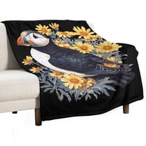Puffin And Yellow Daisies Super Soft Blanket Christmas Throw Blanket Flannel Microfiber Blankets for Couch Bed Sofa Fluffy and Warm 30"x40"