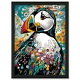 thumbnail image 1 of Puffin Bird Acrylic Painting Floral Psychedelic Aquatic Bird Colourful Flowers Artwork Framed Wall Art Print A4, 1 of 4