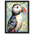 thumbnail image 1 of Puffin Bird Portrait Pastel Colour Folk Art Artwork Framed Wall Art Print A4, 1 of 4