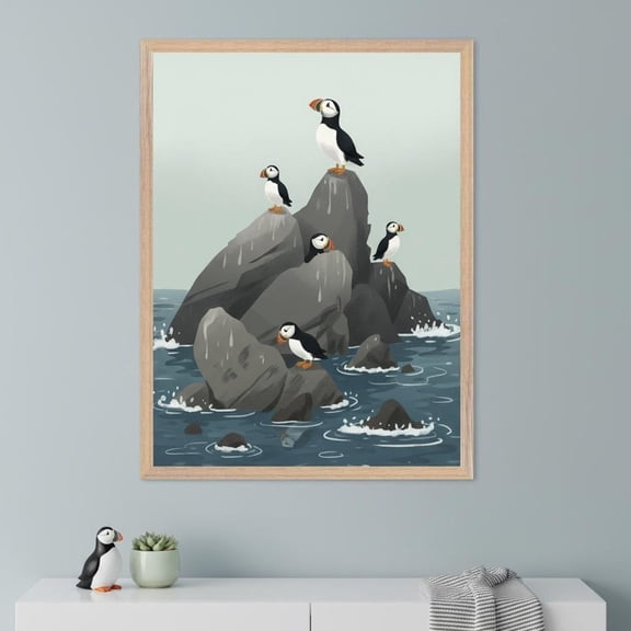 Puffin Bird Wall Art Coastal Nursery Decor Atlantic Puffin Illustration Sea Unframed Paper Print