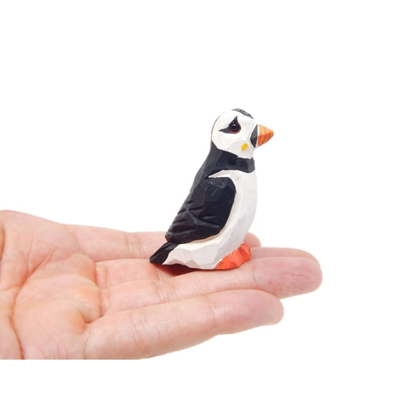 Puffin - Clown of The Sea - Arctic Seabird Miniature Hand-Painted Wooden Vintage Art Decoy Mini Carved Ornament Figurine Small Animals Collectible