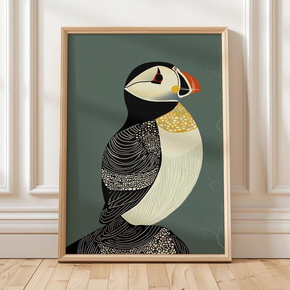 Puffin Modern Coastal Bird Wildlife Art Porch Display, Unframed Paper Poster 8x10in