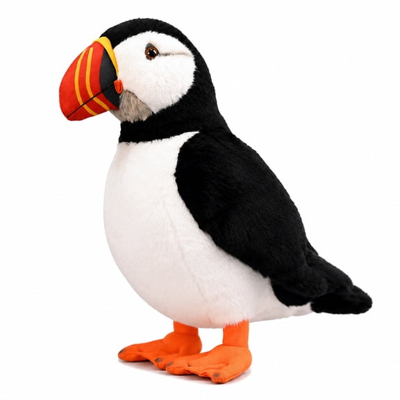 Puffin Plush Toy, 10.63 in Arctic Puffin Stuffed Animal with Realistic Black White Body, Orange Feet and Striped Beak, Gift for Animal Lovers